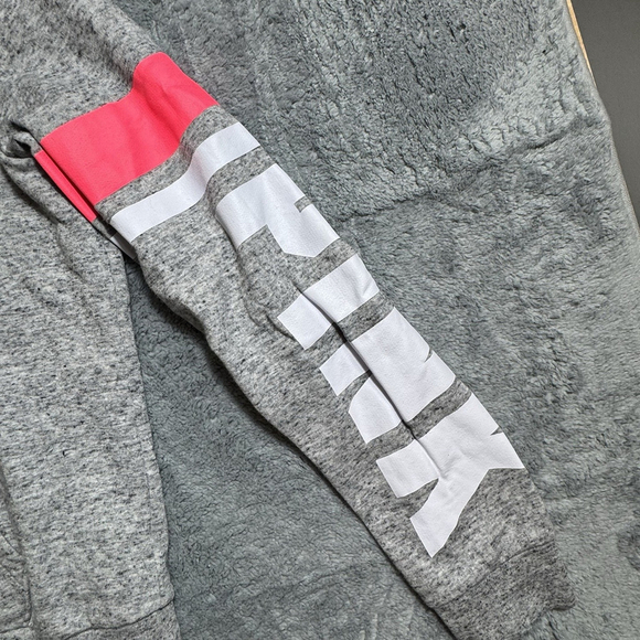 PINK Victoria’s Secret Campus Crew Full Zip Up Hooded Sweater Jacket Grey Large - Picture 5 of 7